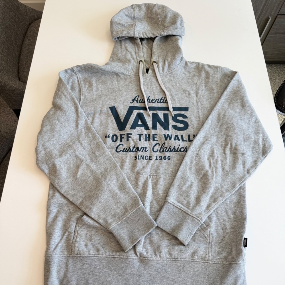 Vans Off The Wall Custom Classics Mens Small Gray Graphic Hoodie Sweatshirt